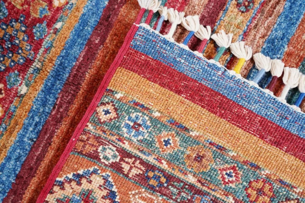 Striped Orange Blue Afghan Rug