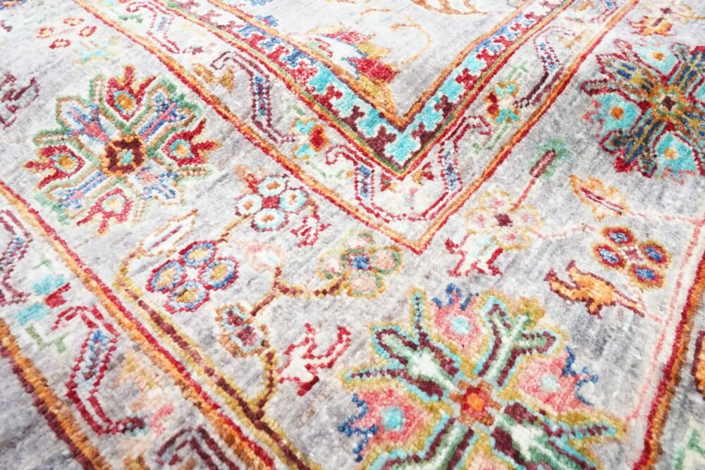 Hand-Knotted Oriental Afghan Rug – Grey & Orange Wool Area Rug | Rugs1