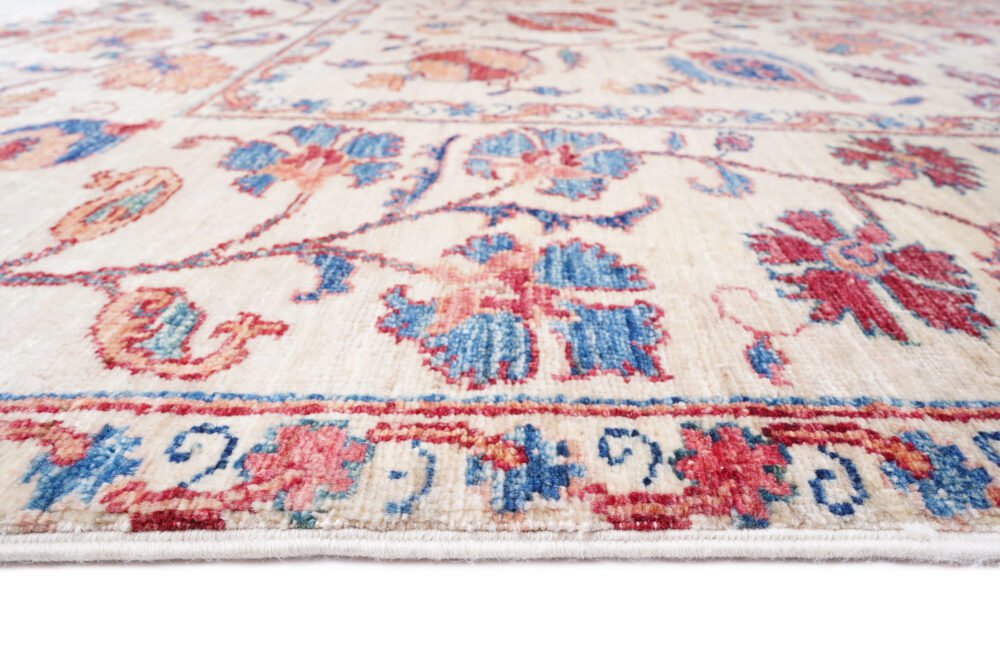 Hand-Knotted Afghan Usak Rug – Beige & Red Floral Wool Rug | Rugs1