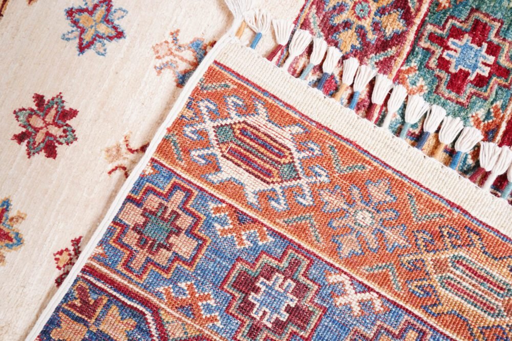 Beige Orange Afghan Rug