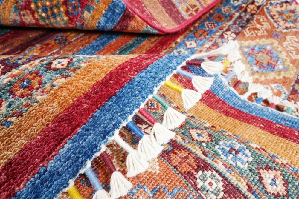 Striped Orange Blue Afghan Rug