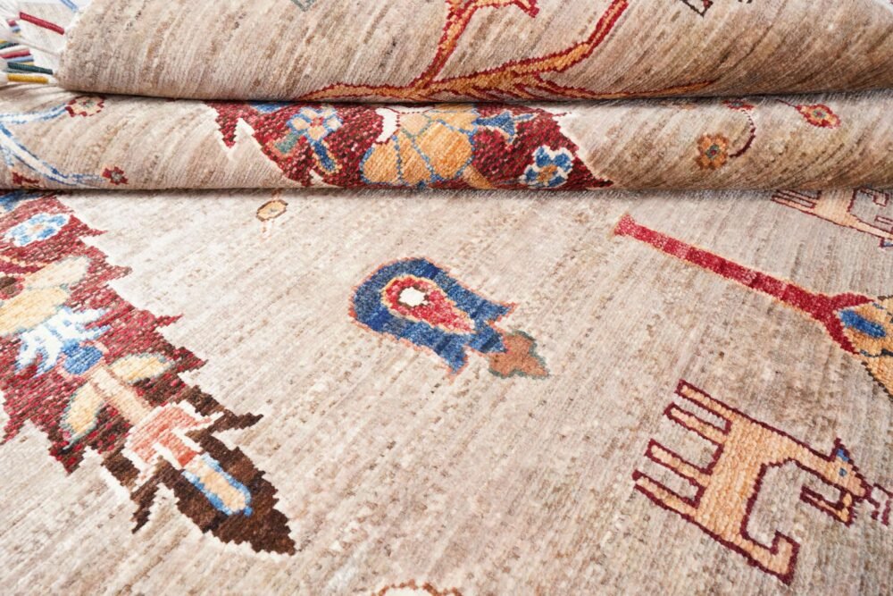 Hand-Knotted Afghan Sultani Rug – Tree & Plant Motif Wool Area Rug | Rugs1
