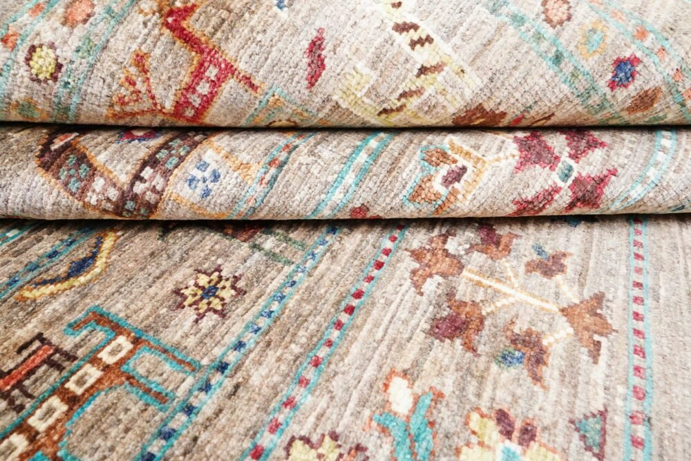 Hand-Knotted Afghan Sultani Rug – Brown & Blue Animal Print Wool Rug | Rugs1