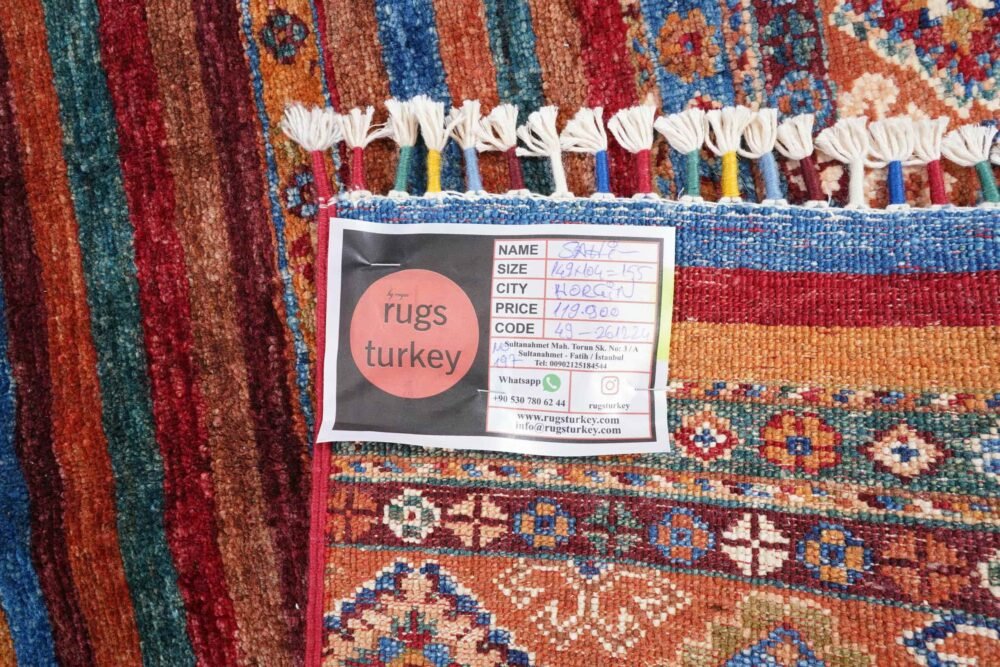 Striped Orange Blue Afghan Rug